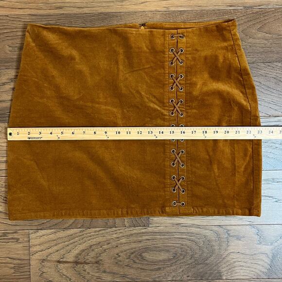 Forever 21 Corduroy Mini Skirt Lace Up Detail Brown Casual Trendy Party - Picture 6 of 8